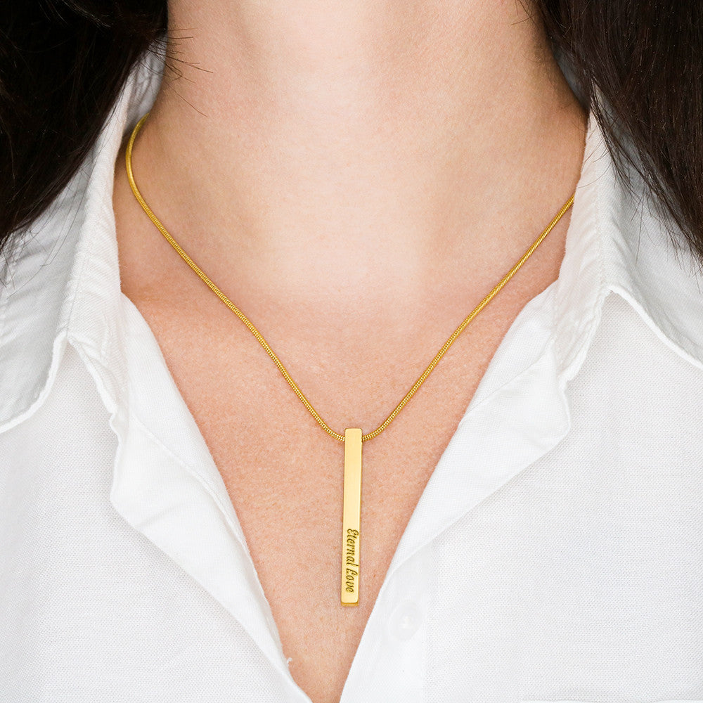Engraved 4-Sided Bar Necklace — Personalized Names & Dates