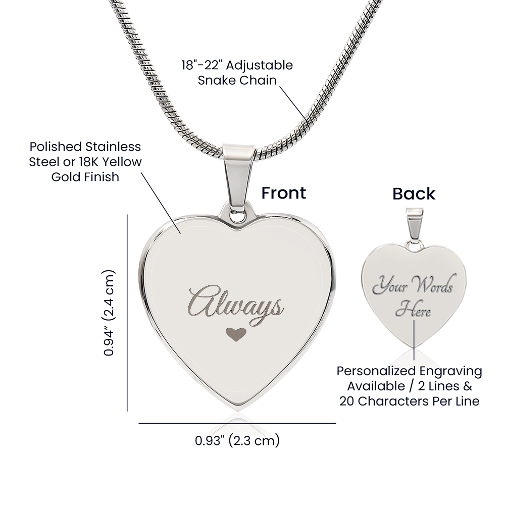 Engraved Heart Necklace — Personalized on the Back