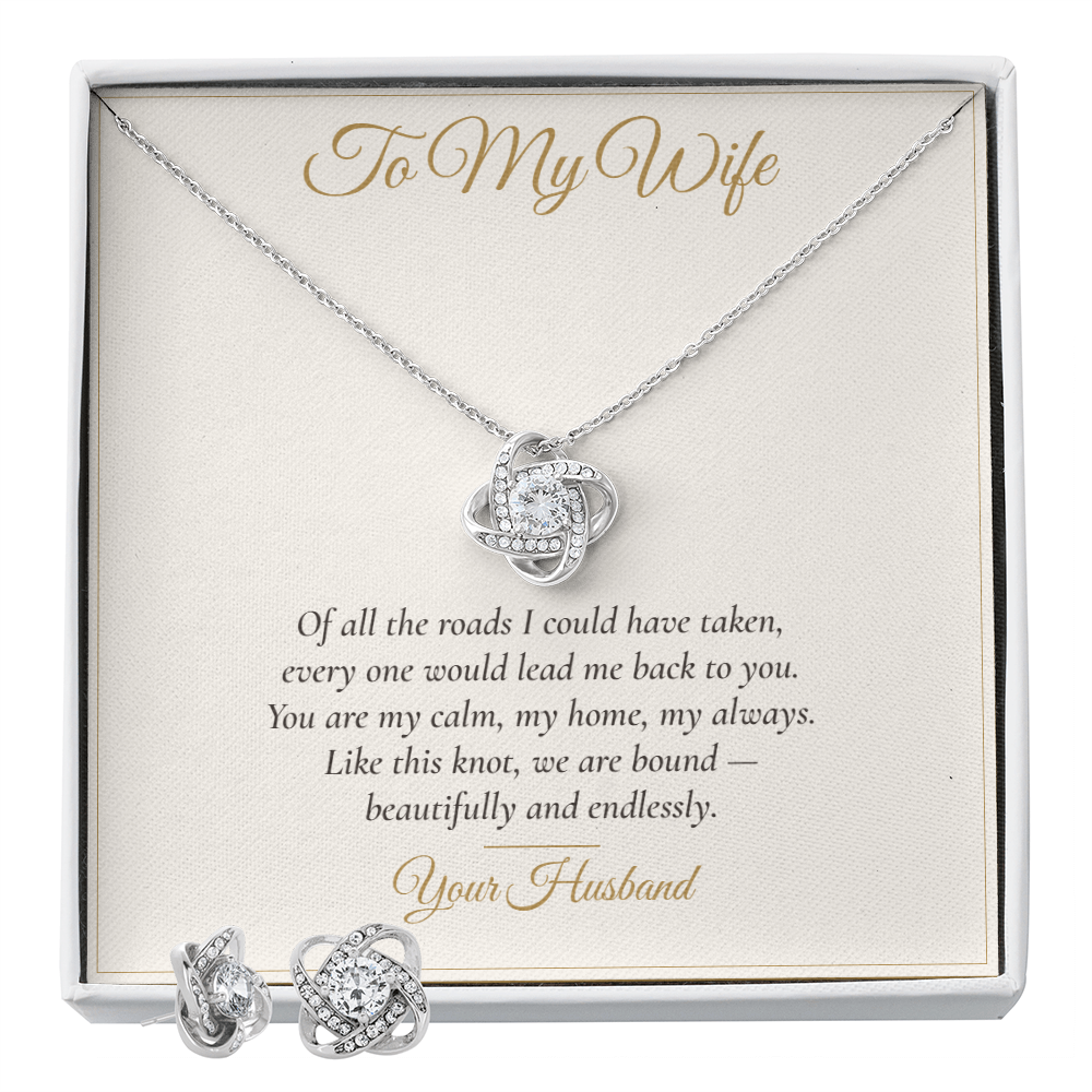 To My Wife Love Knot Necklace & Earring Set — Gift From Husband