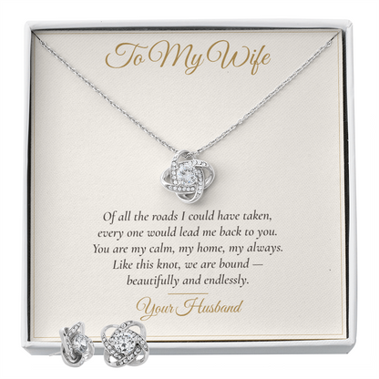 To My Wife Love Knot Necklace & Earring Set — Gift From Husband