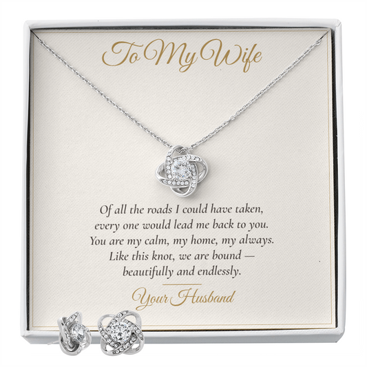 To My Wife Love Knot Necklace & Earring Set — Gift From Husband
