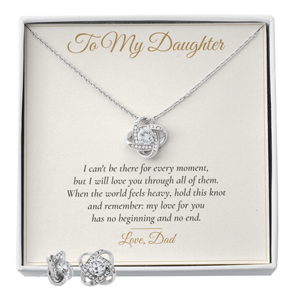 To My Daughter Love Knot Necklace & Earring Set — Gift From Dad
