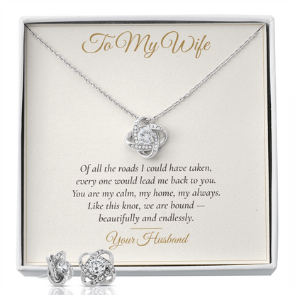 To My Wife Love Knot Necklace & Earring Set — Gift From Husband