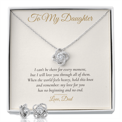 To My Daughter Love Knot Necklace & Earring Set — Gift From Dad