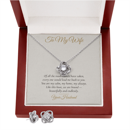 To My Wife Love Knot Necklace & Earring Set — Gift From Husband