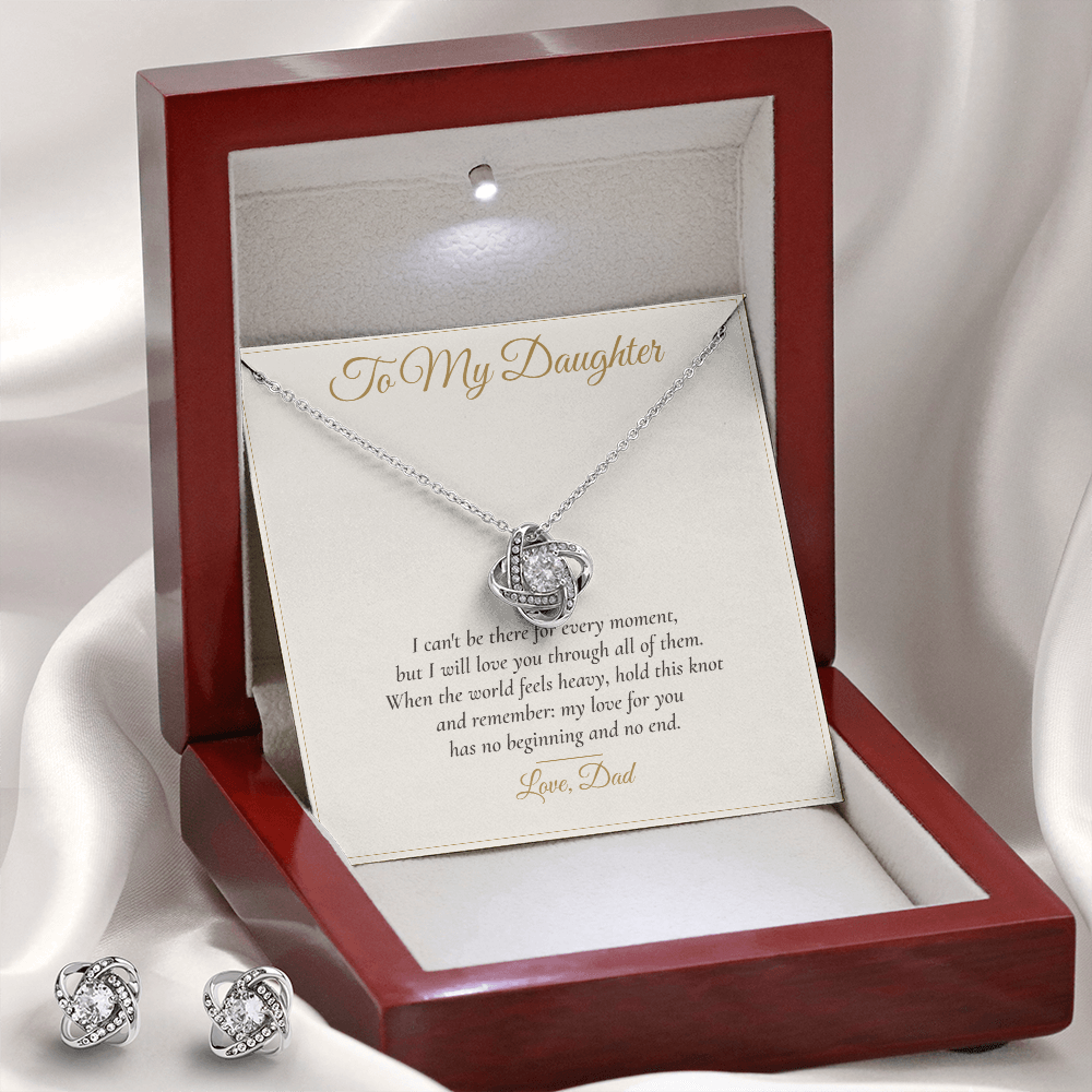 To My Daughter Love Knot Necklace & Earring Set — Gift From Dad