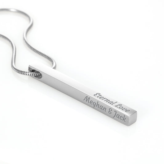 Engraved 4-Sided Bar Necklace — Personalized Names & Dates