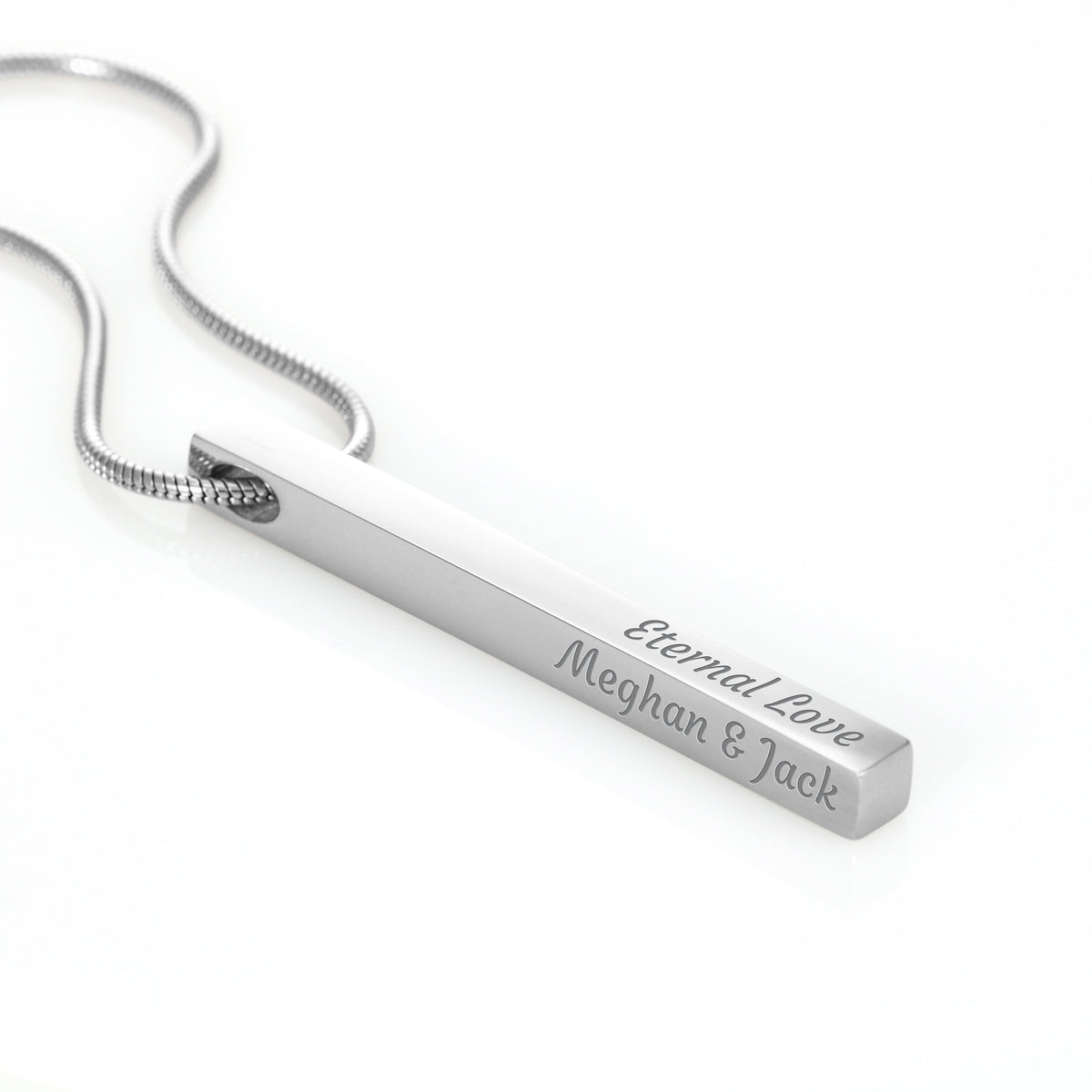 Engraved stainless steel 4-sided bar necklace